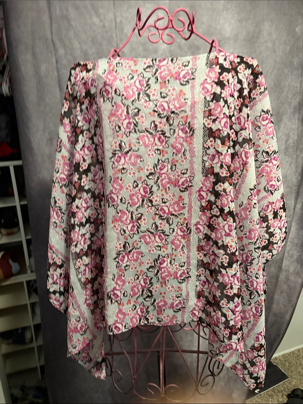 Bisou Bisou Pink Floral Print Top with Black Label